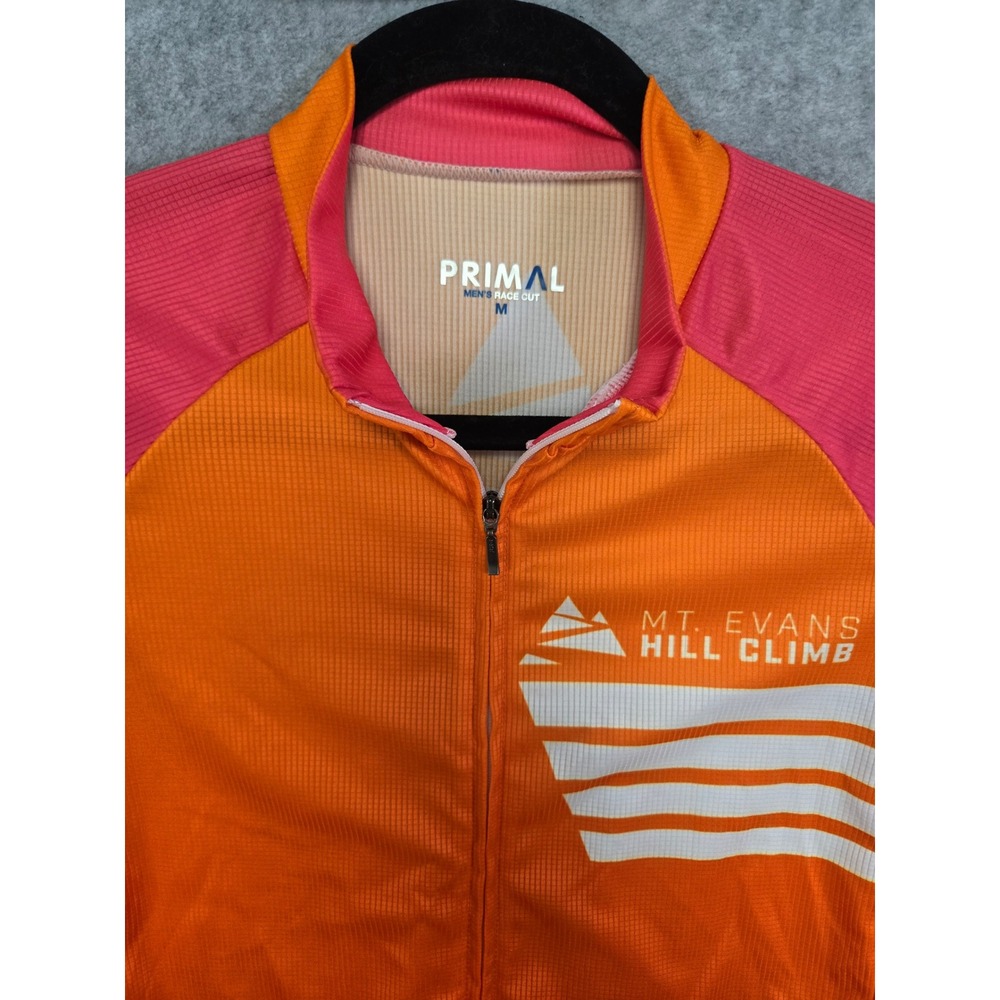 Primal Mt Evans Hill Climb Mens M Cycling Jersey Orange Pink Race Cut Full Zip